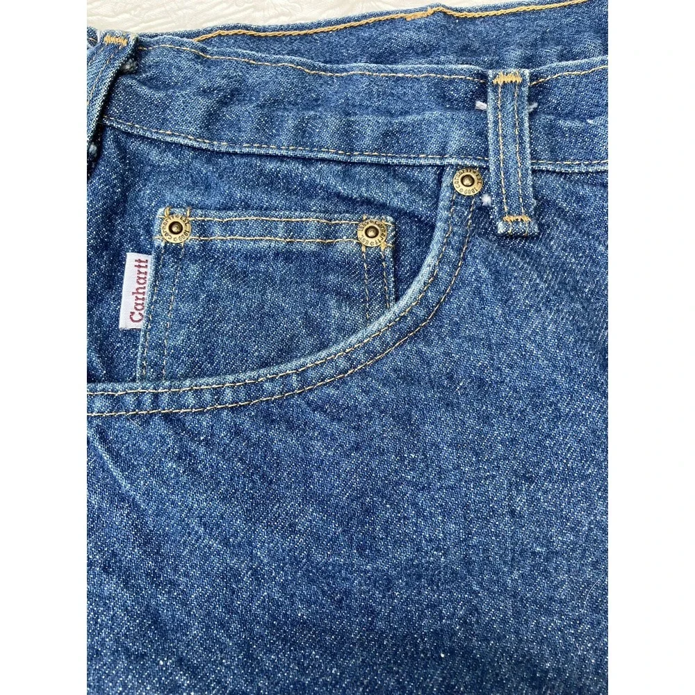 VTG Carhartt Flannel Lined Insulated Denim Jeans B21 DST 46 X 30 USA Components